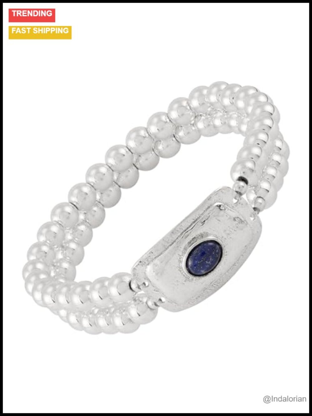Sterling Silver Lapis Hematite Stretch Bracelet Double Row 7.5 in